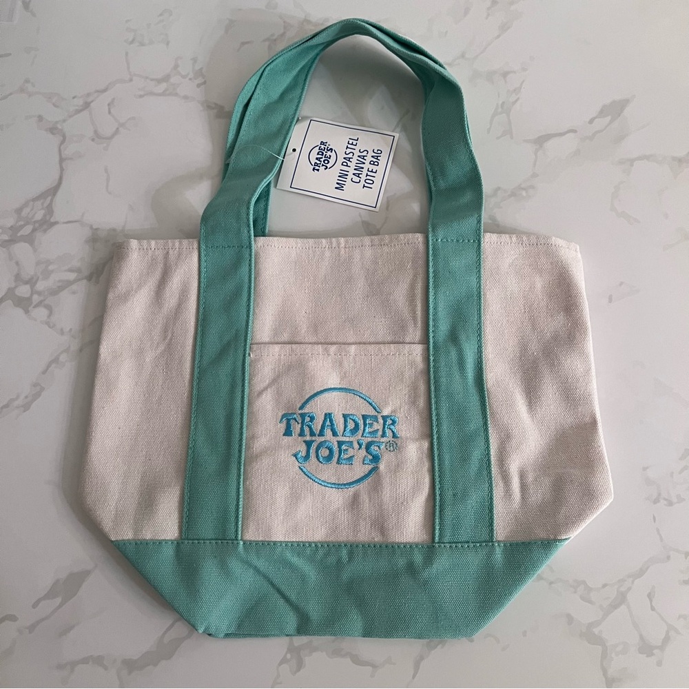 Trader Joe’s Mini Canvas Tote Bag Pastel Green New with Tags Limited Edition